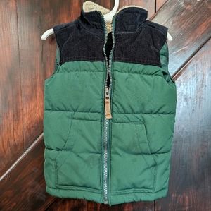 Green puffer vest w/faux fur collar